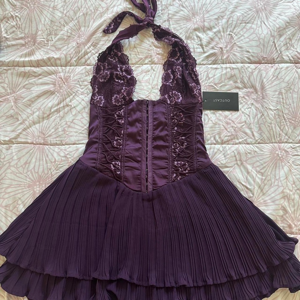 Outcast Purple Lace Halter Mini Dress Small